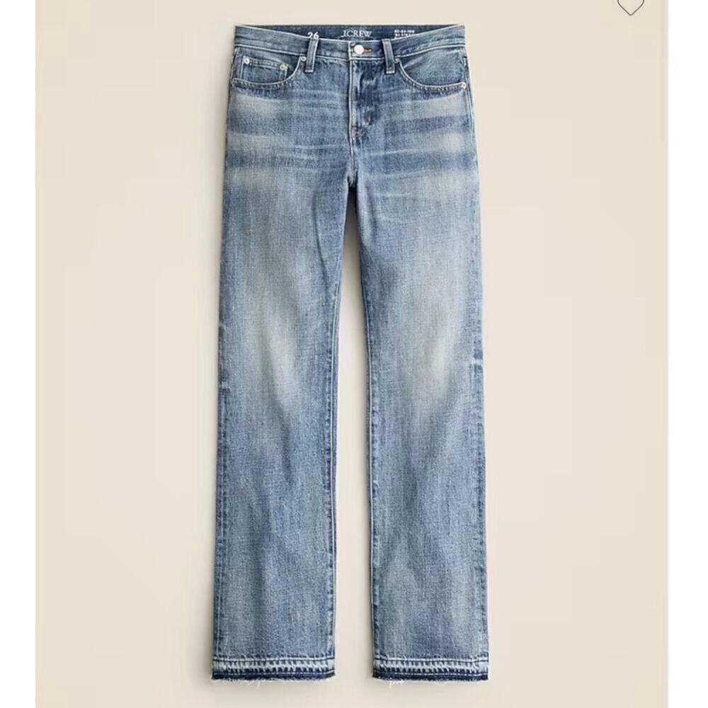J Crew 1984 Rigid Mid Rise Raw Hem Straight Leg Jean Women's 24 Blue FLAWED